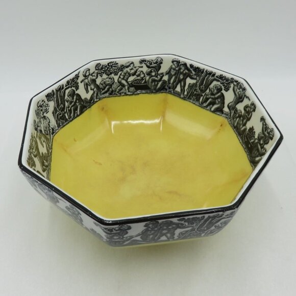 Vintage Cauldon Ware Yellow & Black Octagonal Ceramic Bowl - Picture 10 of 10